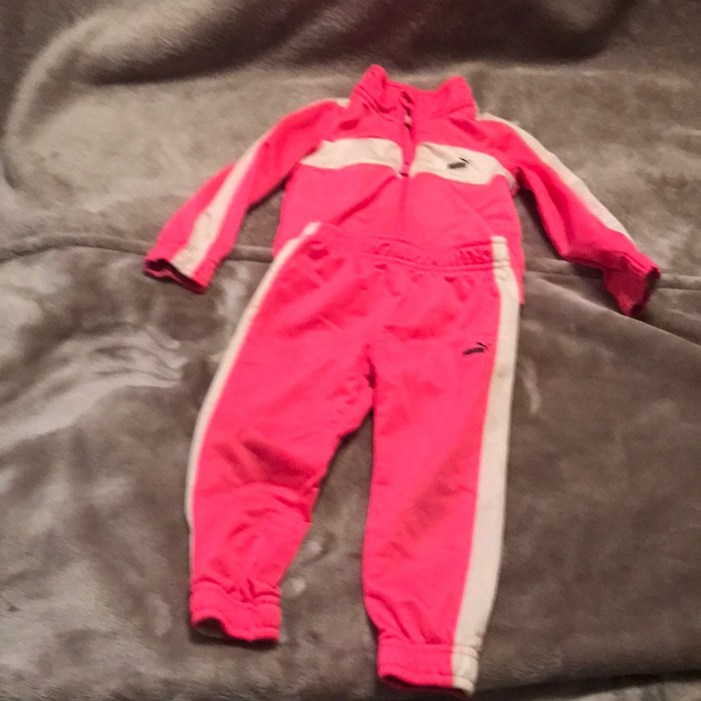 Girl 2pc puma track suit size 24mo pink and cream jersey